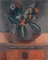 Vase von Blumen Glas Wein und Löffel 1908 kubist Pablo Picasso